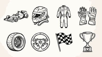 Fototapeta premium Hand Drawn Racing Icons Set