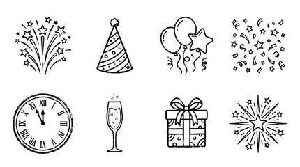 Fototapeta premium Hand Drawn New Year Celebration Icons Set