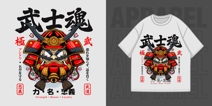 HAND DRAWING DARUMA SAMURAI ILLUSTRATION T-SHIRT APPAREL PRINTING DESIGN