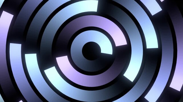 Modern tech background with rotating blue and purple concentric rings, 4k computer seamless graphic animation.