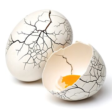 Cracked egg with yolk and branches breaking out