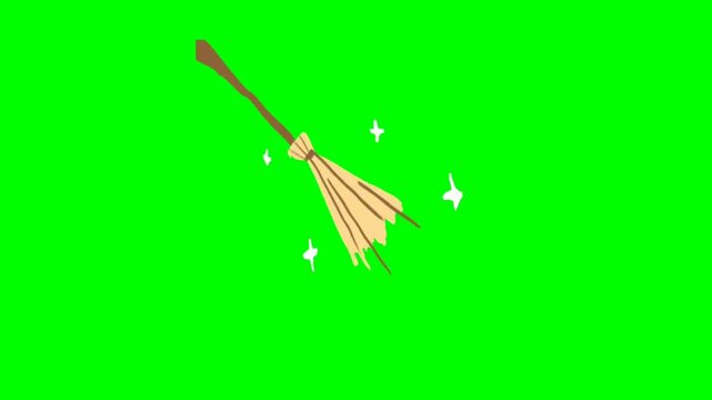 Flying Witch Broom Halloween Animation, Magic Broomstick Green Screen Loop, Spooky Witchcraft Clip, Halloween Animated GIF