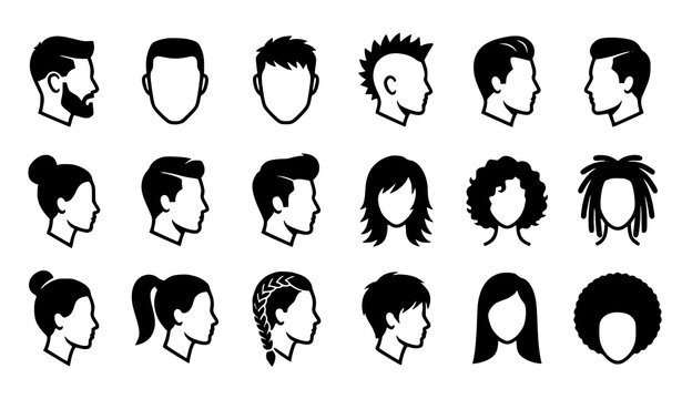 Modern haircut and hairstyle icon set for barber salon beauty grooming and contemporary fashion vector design