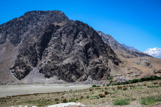 Wild landscape of Pamir Highway near Khorog town, Tajikistan