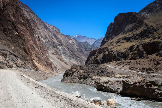 Wild landscape of Pamir Highway near Khorog town, Tajikistan