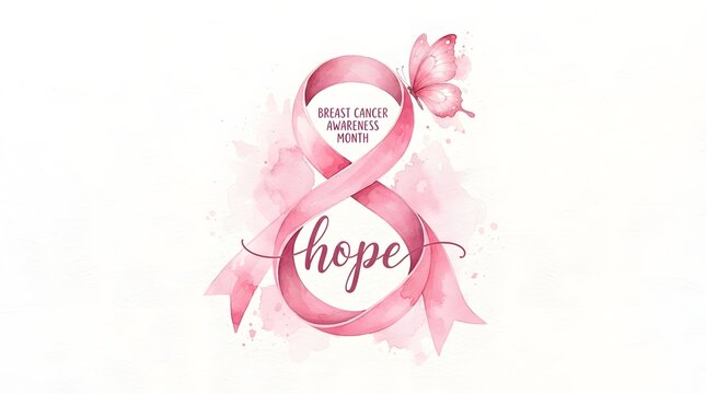A beautiful watercolor illustration featuring a pink ribbon symbol for breast cancer awareness month pink ribbon campaign to promote health education and support for survivors