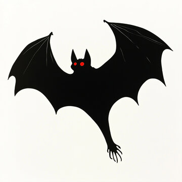 Black flying bat silhouette with glowing red eyes on white background halloween bat vampire bat scary bat dark creature animal silhouette