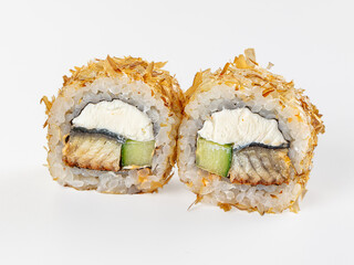 Plakat Sushi roll with eel cucumber and cream cheese topped with bonito flakes