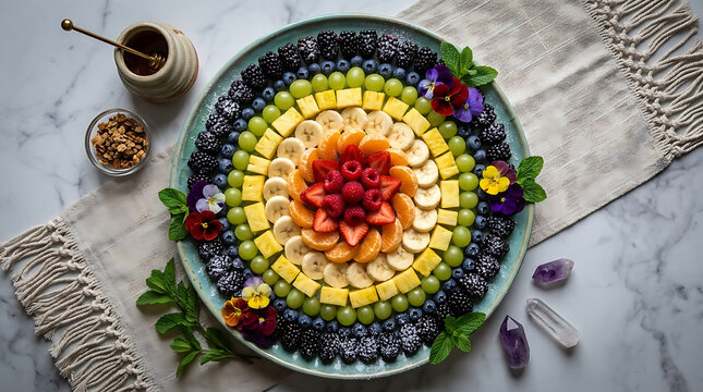 Fresh colorful fruit platter arranged in a circular pattern