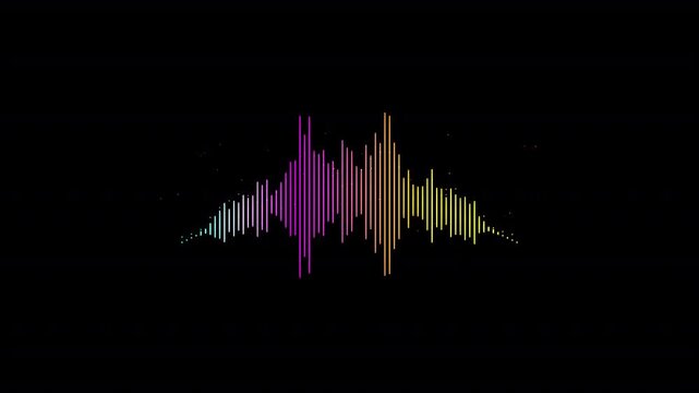 Seamless looping neon audio equalizer frequency wave with vibrant color gradients for music and podcast visualizer motion, 4K animation