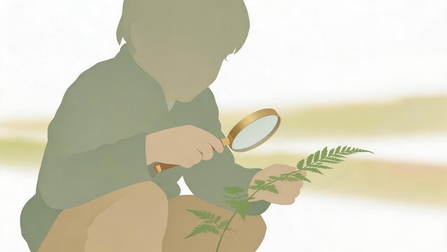 Nature's Microcosm: Child Exploring Fern with Magnifying Glass