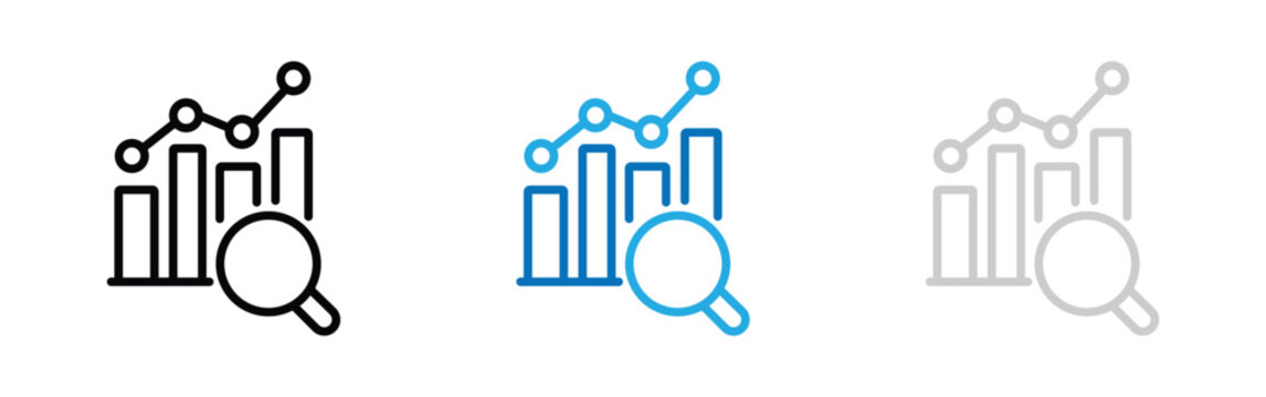 Financial bar chart and growth trend graph examined with a magnifying glass data analysis business statistics market research analytics