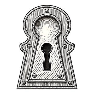 Vintage keyhole lock on a wooden door illustration