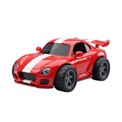 Fototapeta premium Red toy sports car with white stripes on transparent background