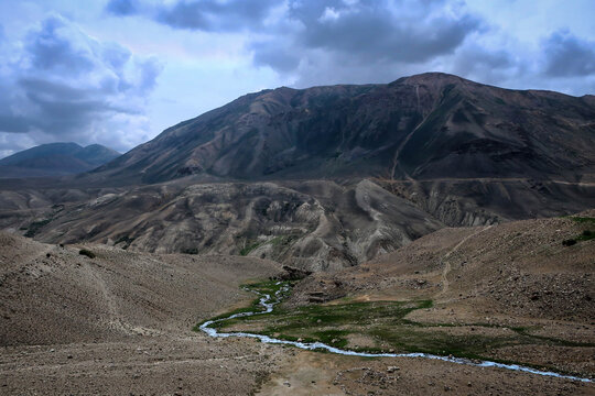 View of Panj river and Afghan-Tajik border near Langar village
