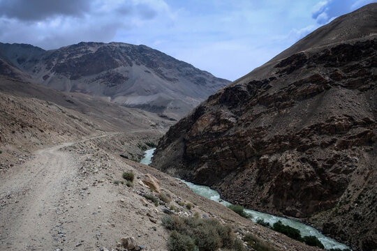 View of Panj river and Afghan-Tajik border near Langar village