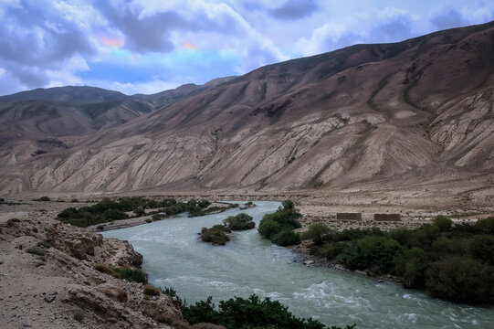 View of Panj river and Afghan-Tajik border near Langar village