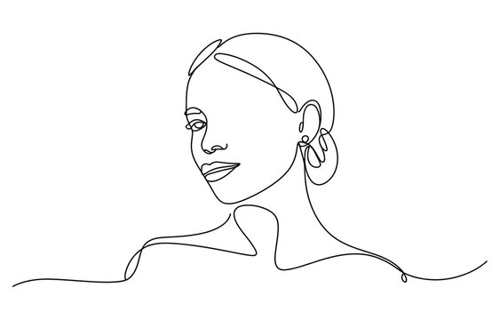 Minimalist continuous one line drawing of a beautiful young woman face