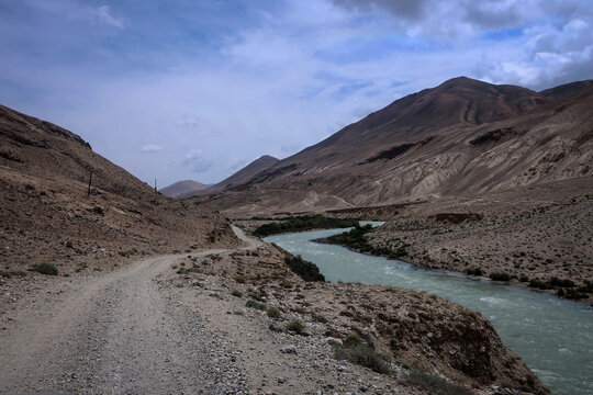 View of Panj river and Afghan-Tajik border near Langar village