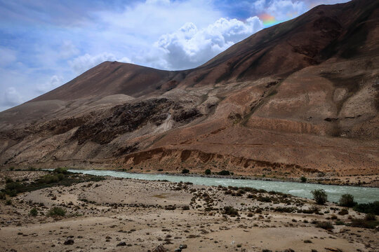 View of Panj river and Afghan-Tajik border near Langar village