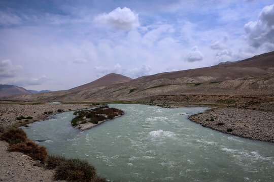 View of Panj river and Afghan-Tajik border near Langar village