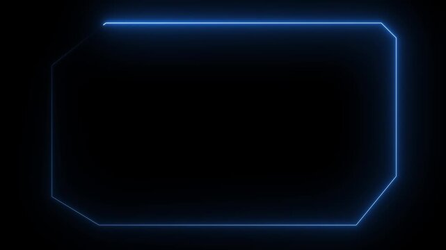 Glowing neon technological blue color HUD template callout animation. Neon blue motion graphics of Hud callout icon on black background. whit 4k video