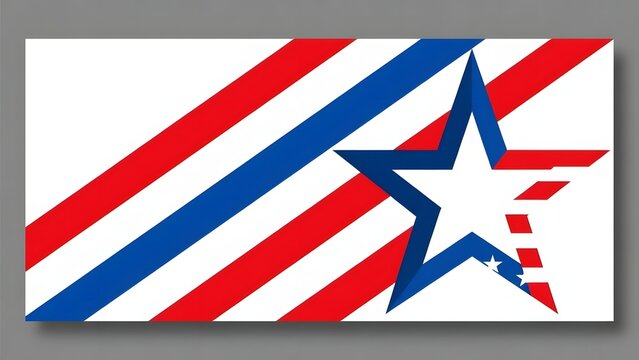 Patriotic American flag star graphic, red white and blue diagonal stripes background, fourth of july holiday banner design