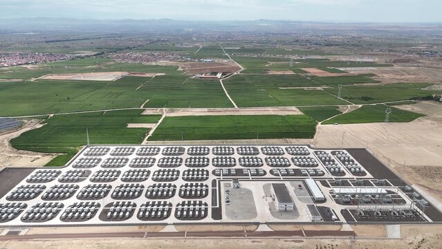 Large scale solar power station in vast green fields