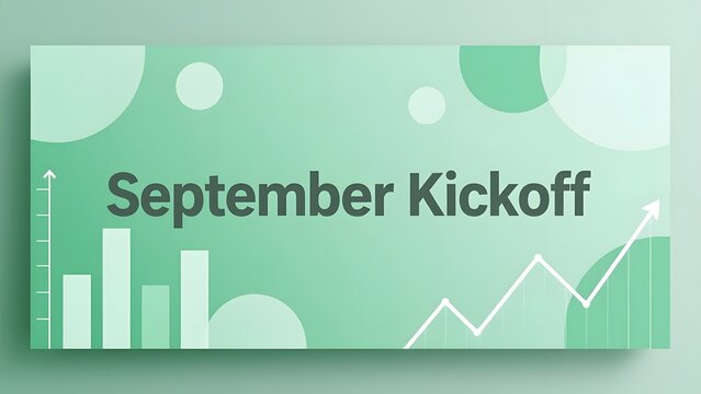 September Kickoff business banner, corporate financial growth chart on green background, professional sales presentation header