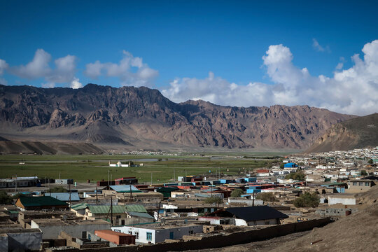Streets of Murghob village by summer morning, Pamir Highway, Tajikistan