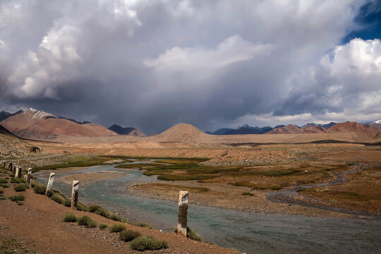 Road view of Pamir Highway near Murghob village, Tajikistan