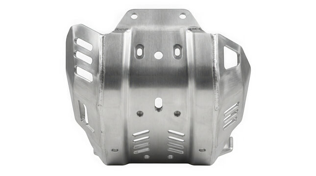 silver metal underbody skid plate bash guard protection isolated on transparent background