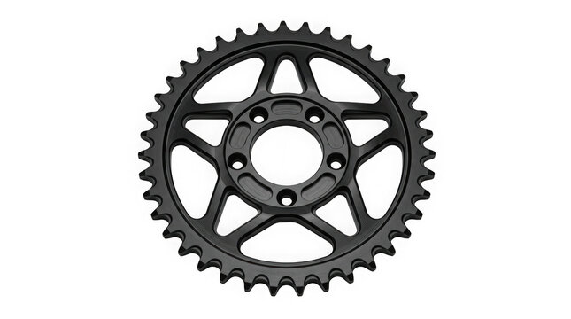 black metal motorcycle rear chain sprocket drive gear isolated on transparent background