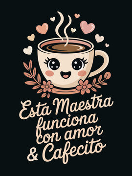 Esta Maestra funciona con amor and Cafecito kawaii coffee cup