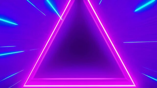 Neon Triangle Tunnel with Vibrant Purple Blue Light Abstract Geometric Background Glow