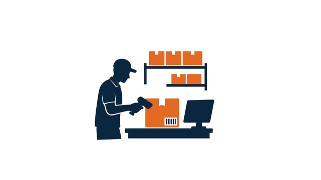 Warehouse Worker Scanning Package with Barcode Scanner