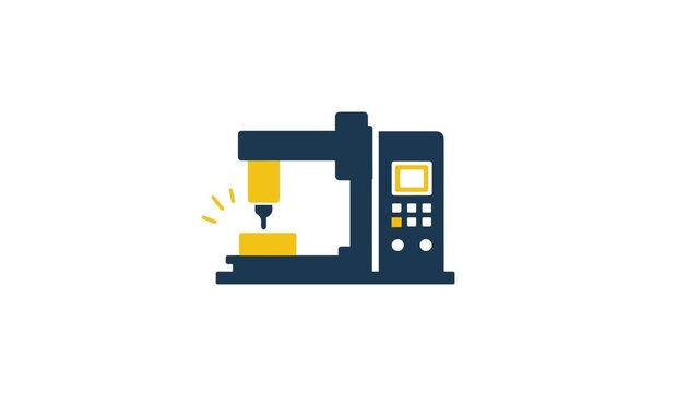 CNC Machine Working on Metal Part with Sparks, Industrial Manufacturing Icon