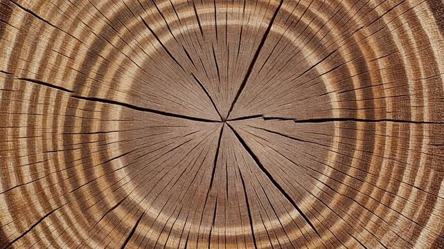 Close-up of Aged Wood Log Cross-Section with Visible Growth Rings and Cracks