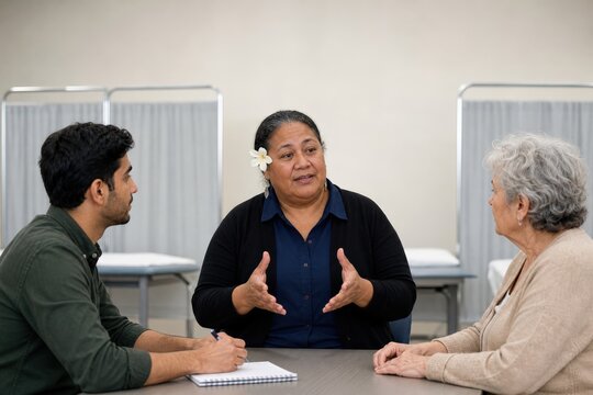 Medical Interpreter Training Demonstrates Neutral Positioning To A Trainee And A Female Simulated Patient