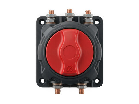 red heavy duty battery isolator disconnect cut off switch isolated on transparent background