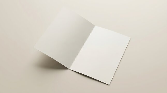 Open blank paper brochure mock up on a neutral beige background. bi fold mockup