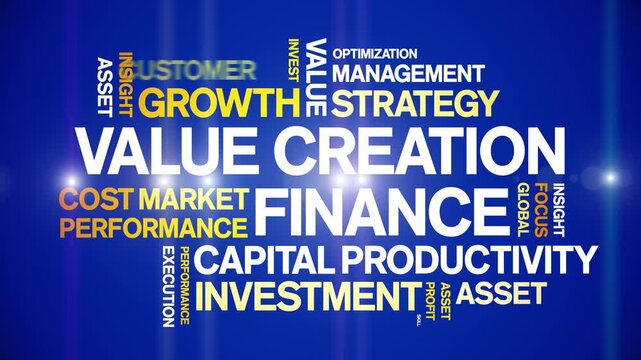 Value Creation Finance animated word cloud-text design animation tag kinetic typography seamless loop.