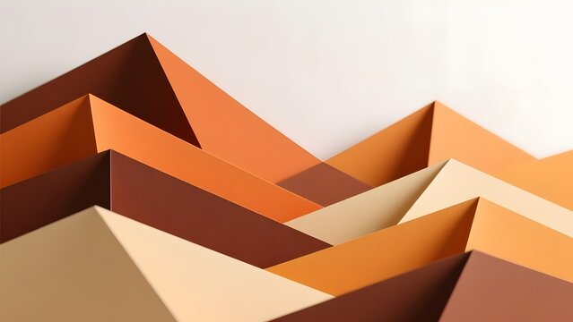 Minimalist paper craft mountains, abstract geometric landscape in earth tones, layered origami peaks for creative background