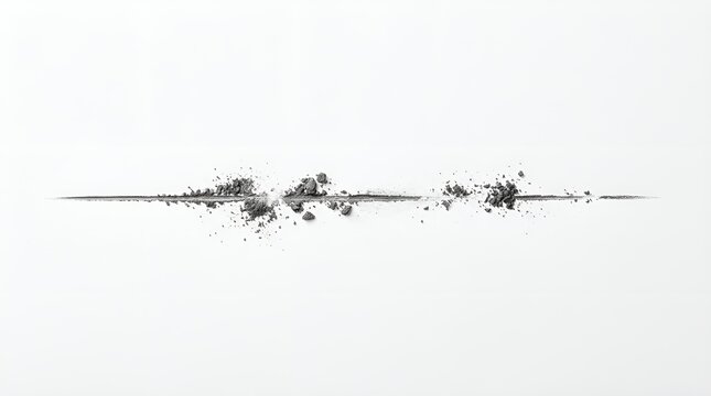 Line of crushed dark grey cosmetic powder isolated on white background