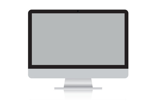 Computer screen.Trendy realistic thin frame monitor mock up with blank white screen isolated. - Vector