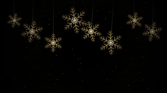 Swaying Gold Snowflake Ornaments with Pink Lights Seamless Loop