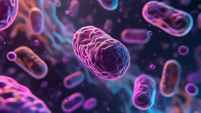 3D Colorful Microscopic Bacteria Microbes Neon Scientific Illustration