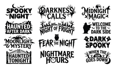 Fototapeta premium Spooky Night and Haunted Halloween Typography Lettering Vector Set