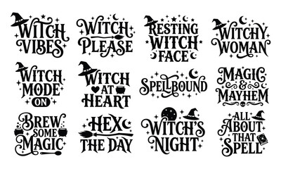 Obraz premium Halloween Witch Quotes and Magic Typography Lettering Bundle
