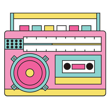 Retro pink boombox radio cassette player 80s 90s music icon vector illustration